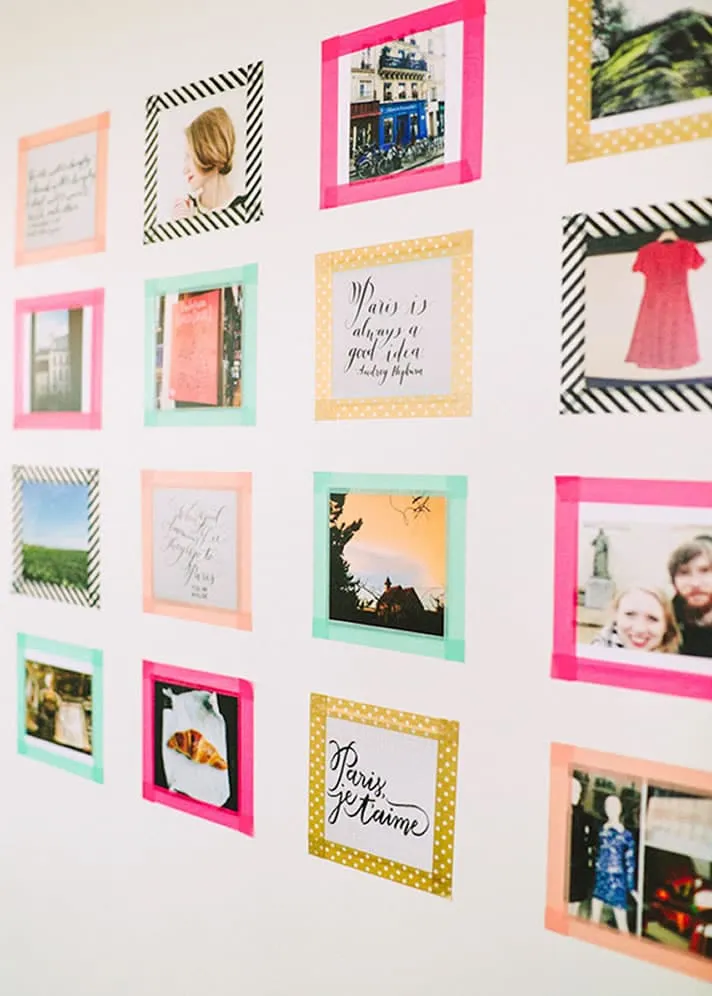 Collage de fotos y frases enmarcadas con washi tape de colores